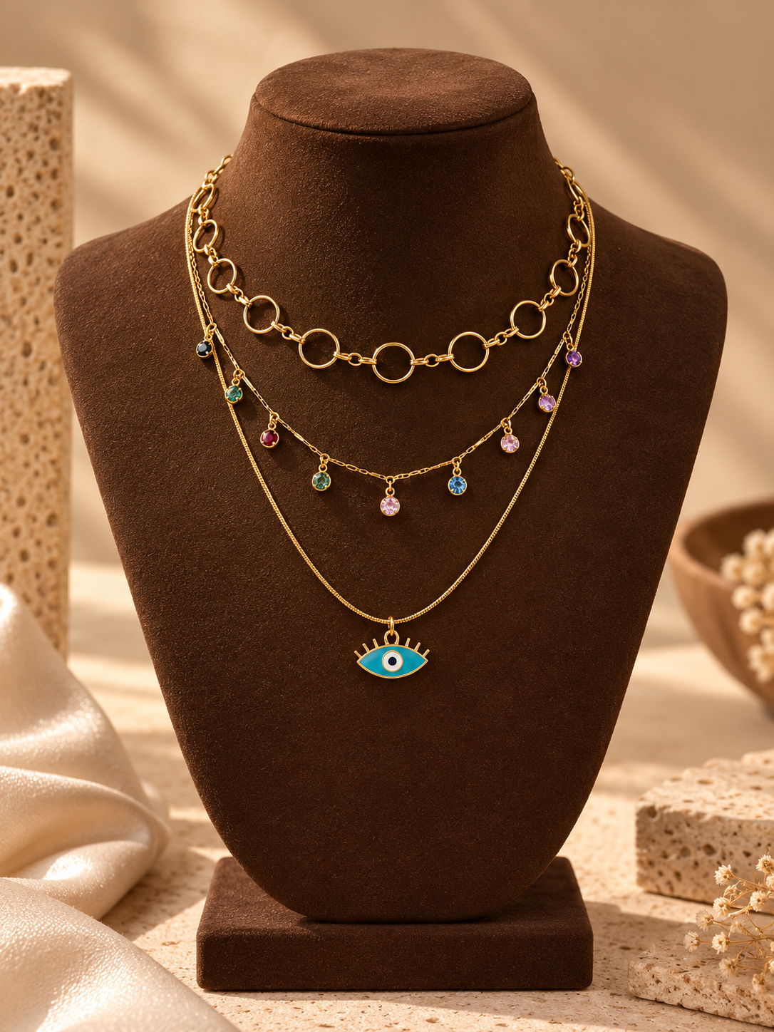 Mystic Blue Evil Eye Layered Necklace