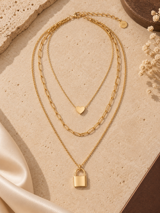 Lock Your Heart 3-Layered Necklace