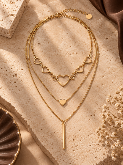 Sweetheart Trinity Heardrop 3-Layered Necklace