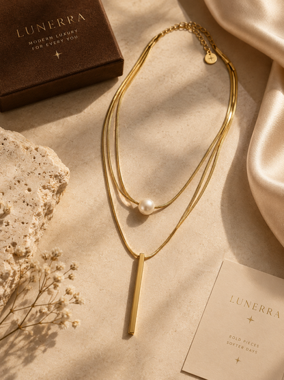 Linear Pearl 2-Layered Necklace