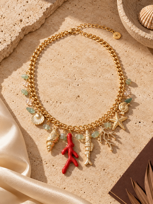 Red Coral Coastline Charm Necklace