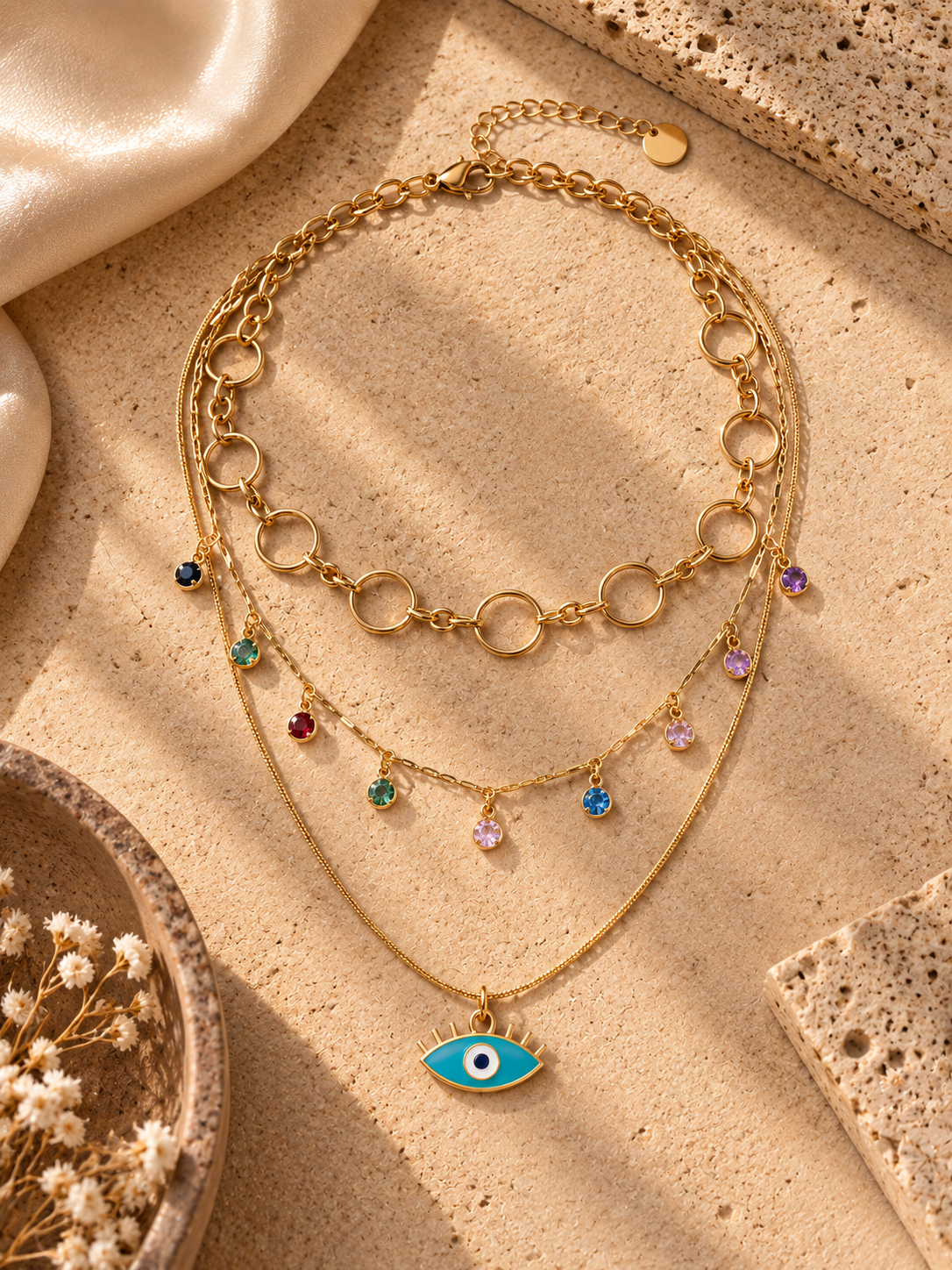 Mystic Blue Evil Eye Layered Necklace