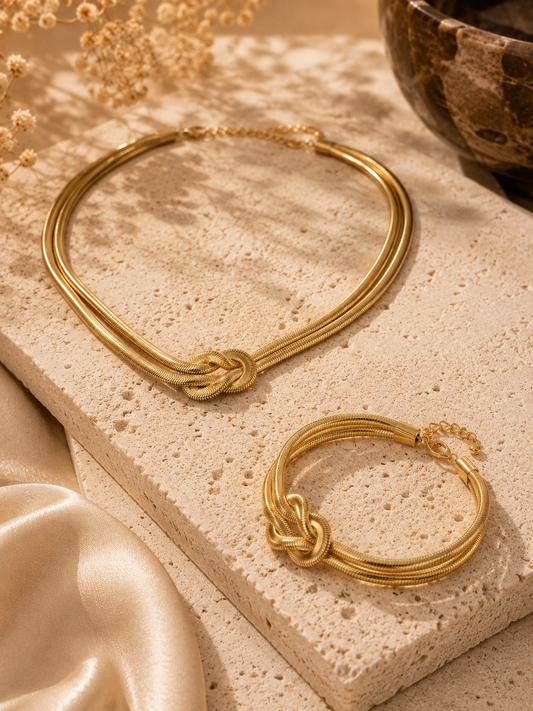 Herring Bone Knot Necklace & Bracelet Set