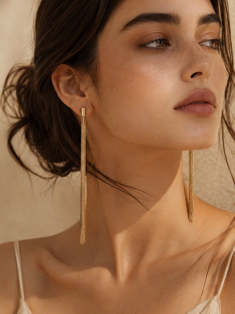 Gold Drop Tassel Earrings