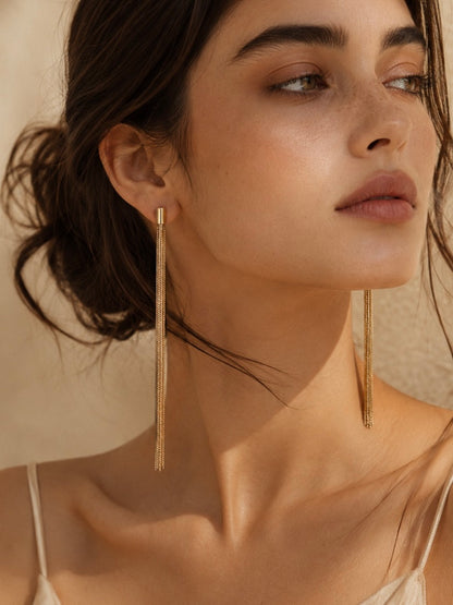 Gold Drop Tassel Earrings