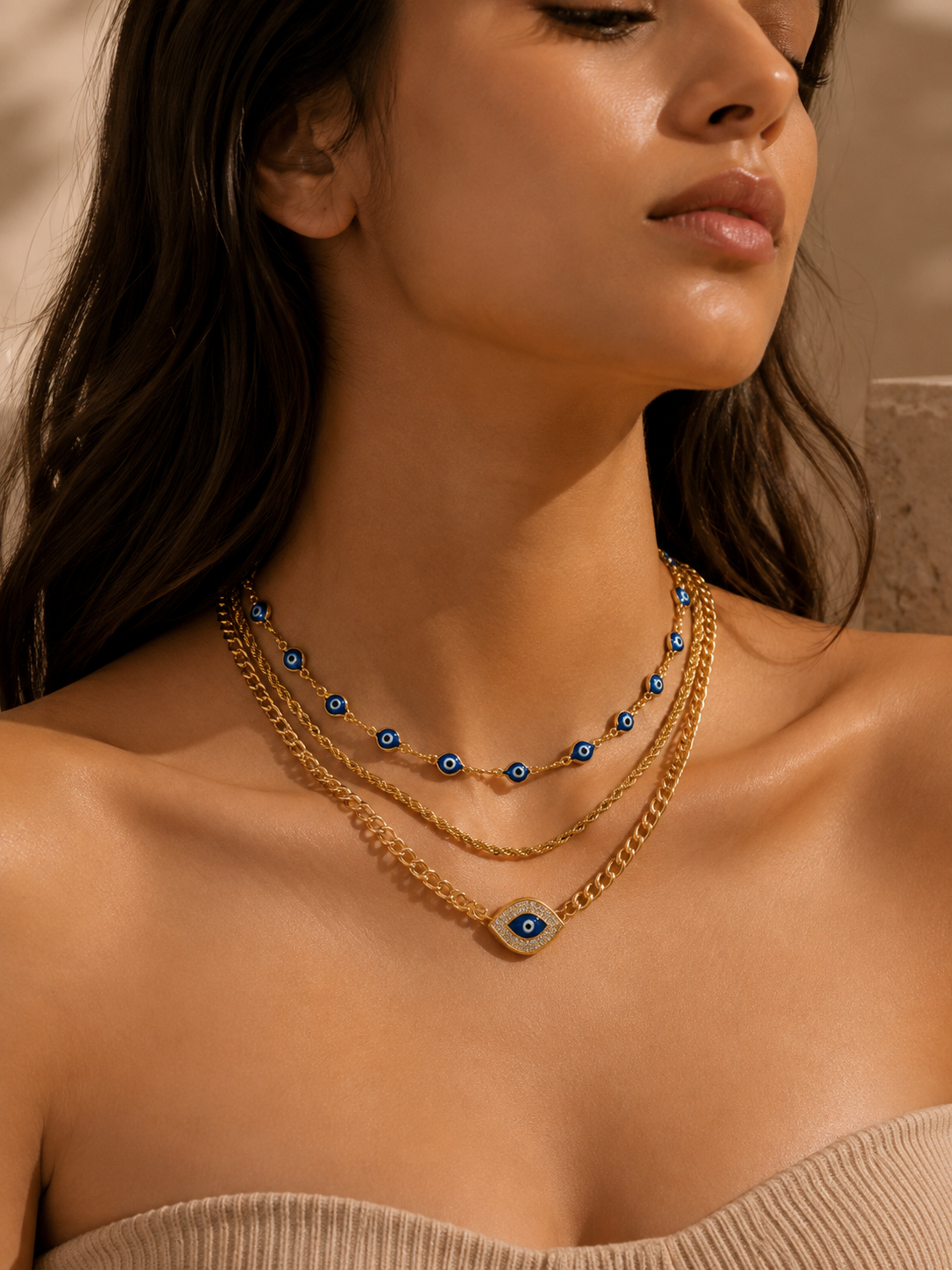 Elysian Evil Eye 3-Layered Necklace