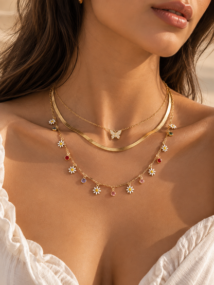 Mariposa-n-Daisy 3-Layered Charm Necklace