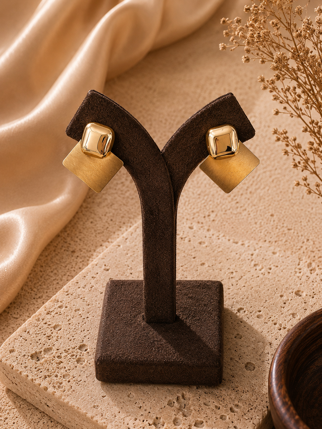 2-in-1 Style Molten Gold Double Studs