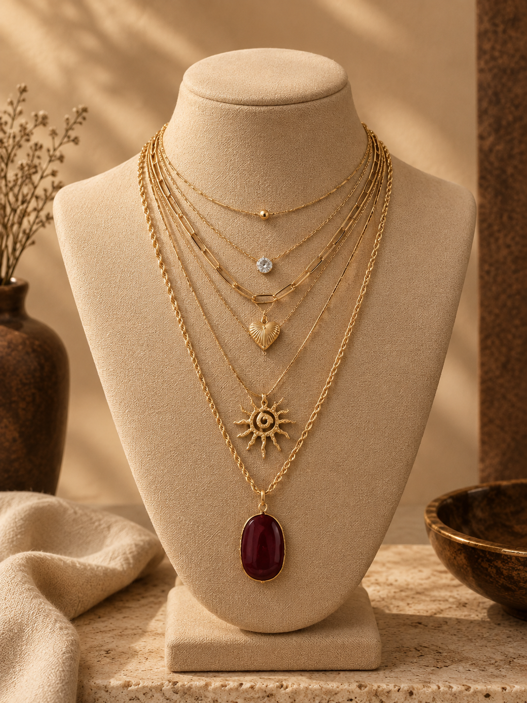Golden Cascade 6-Layered Necklace