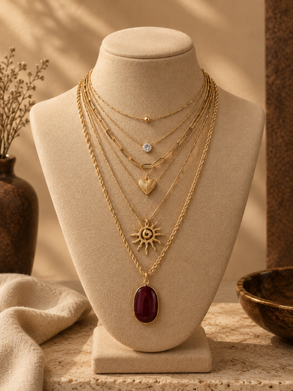 Golden Cascade 6-Layered Necklace
