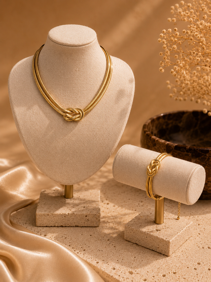 Herring Bone Knot Necklace & Bracelet Set