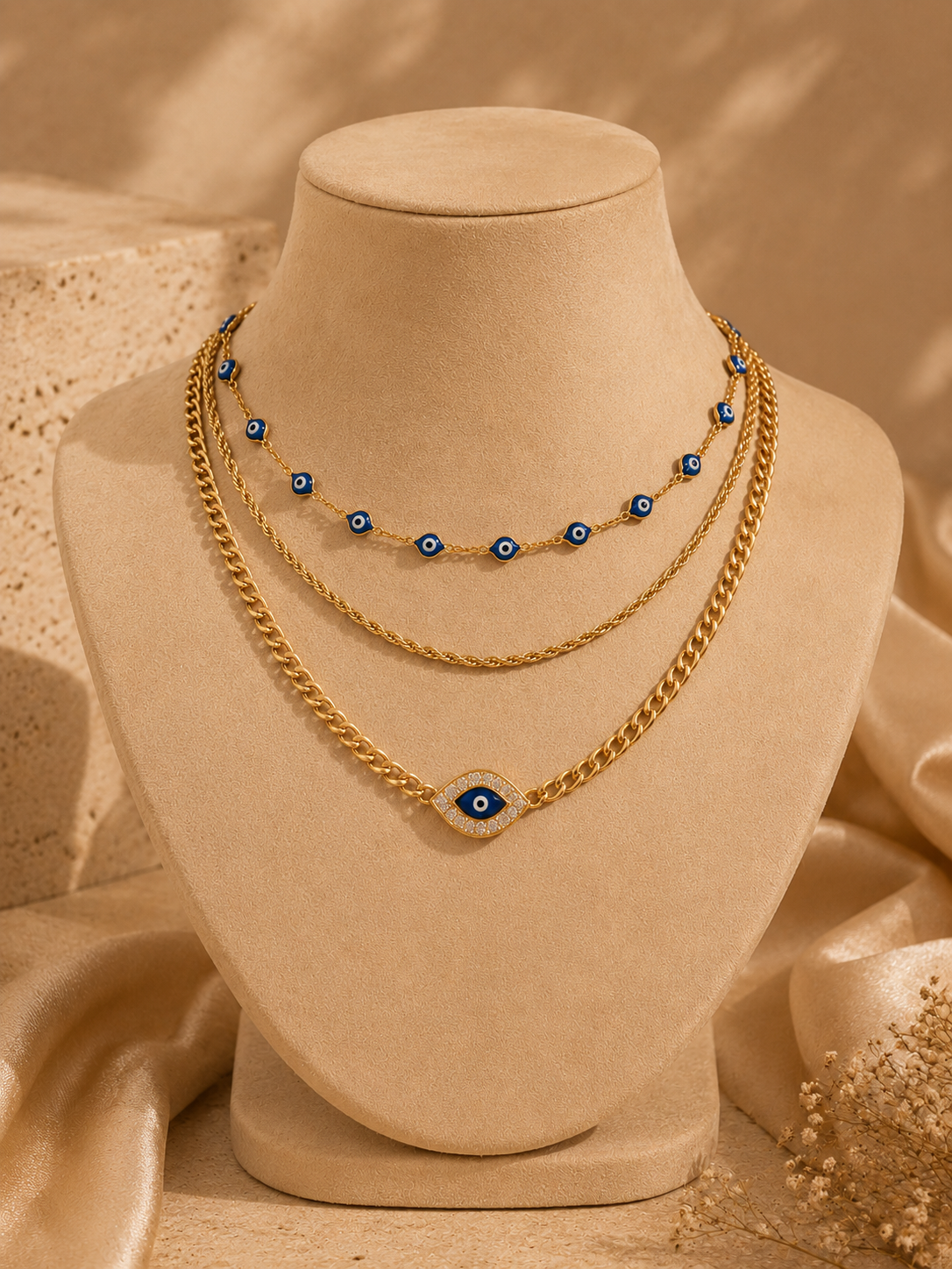 Elysian Evil Eye 3-Layered Necklace