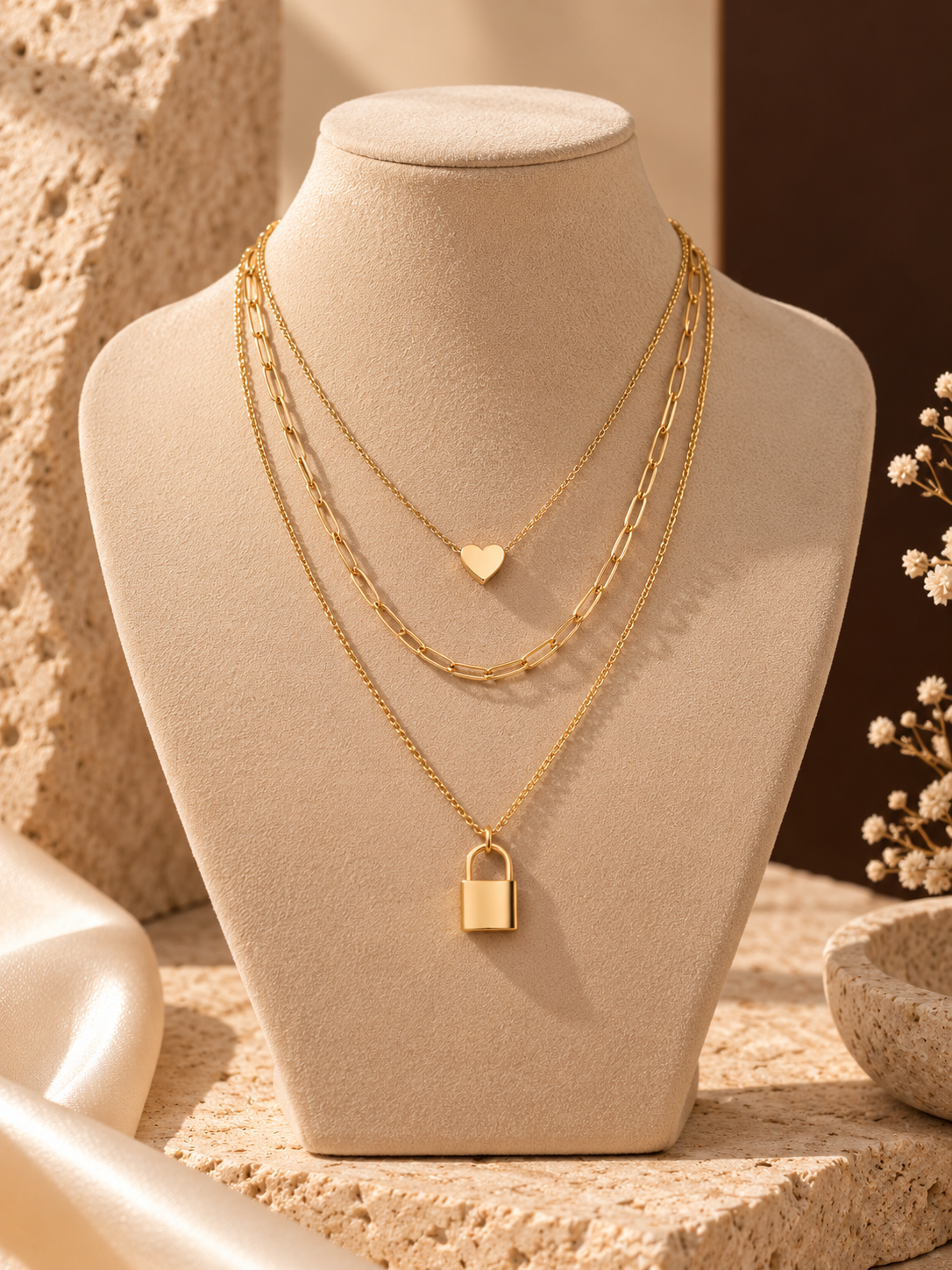 Lock Your Heart 3-Layered Necklace