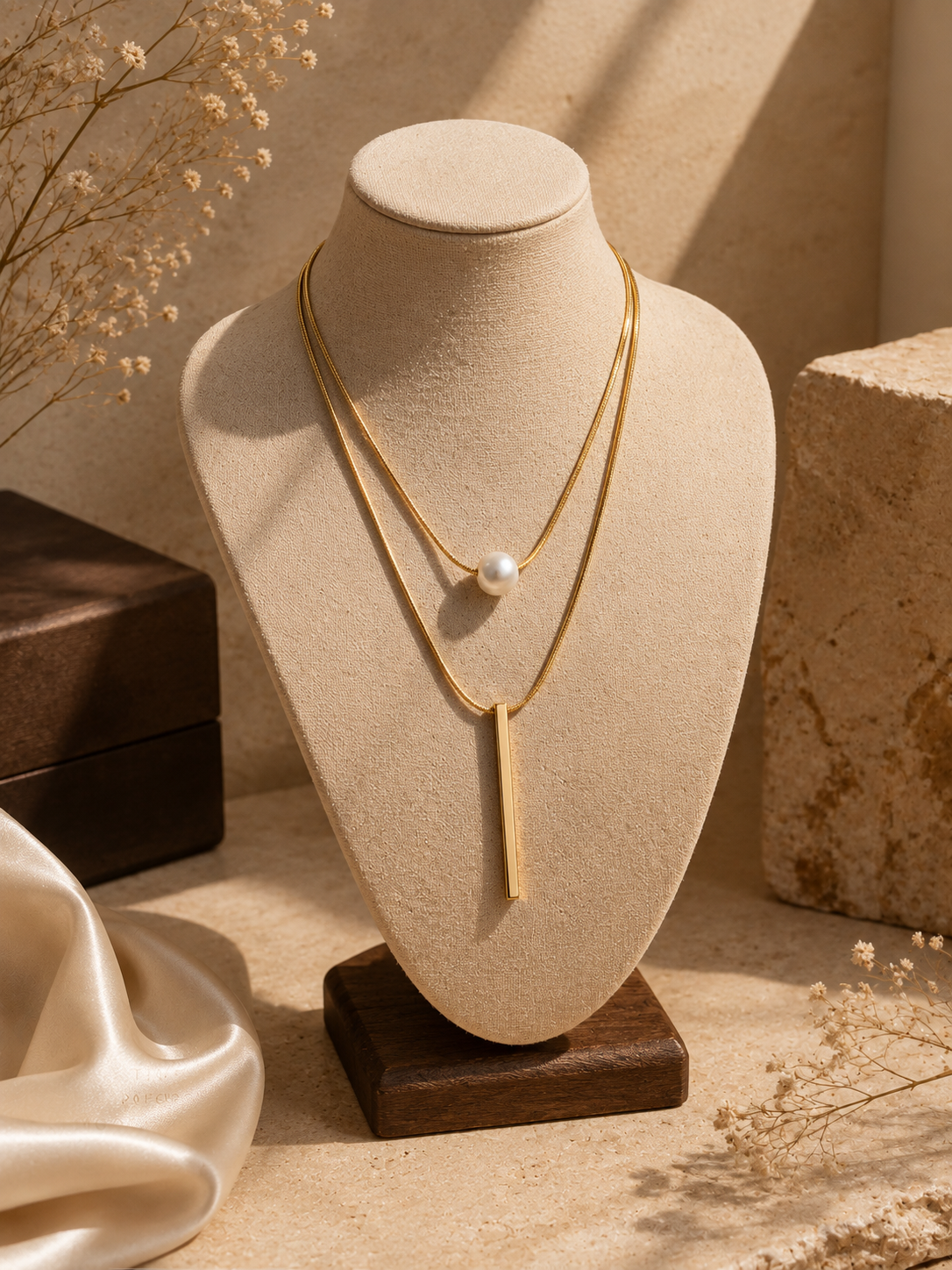 Linear Pearl 2-Layered Necklace