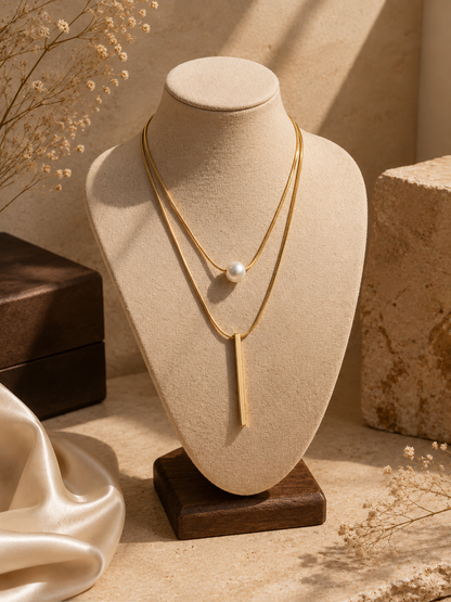 Linear Pearl 2-Layered Necklace