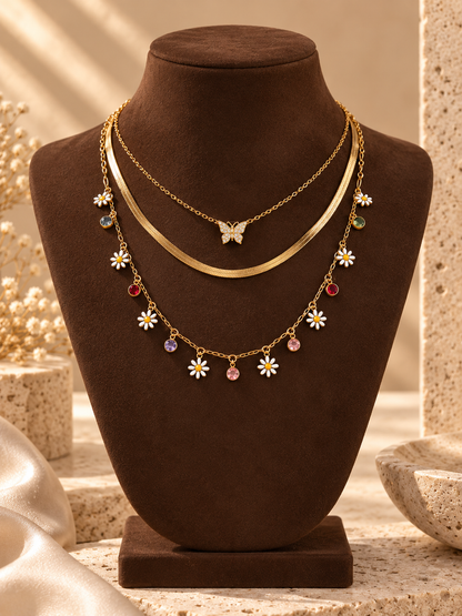 Mariposa-n-Daisy 3-Layered Charm Necklace
