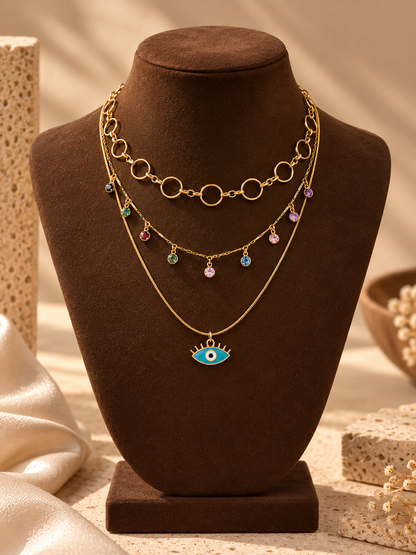 Mystic Blue Evil Eye Layered Necklace
