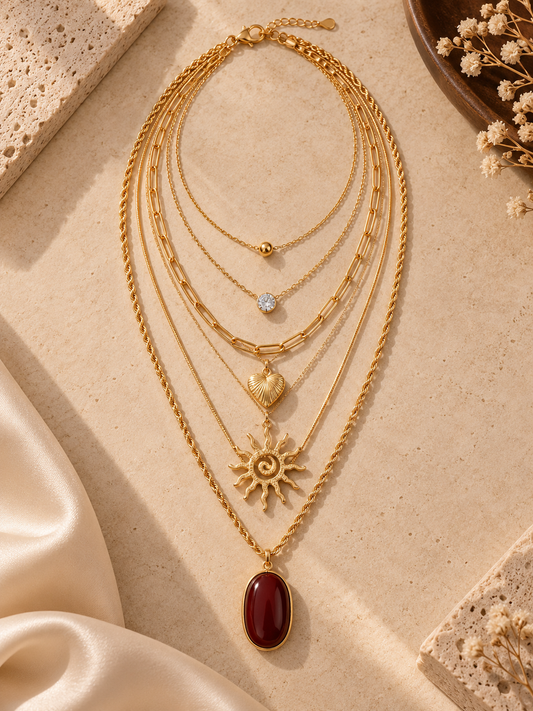 Golden Cascade 6-Layered Necklace